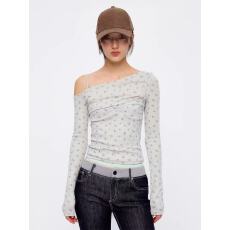 批发9266studio 25aw 舒适感修身打底衫<b class='q'>长袖</b>碎花假两件纯欲风上衣