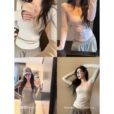 SUNONEONE U领门襟隐拉修身长袖休闲打底T恤女冬内搭正肩针织上衣