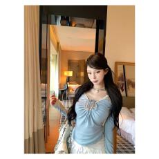 批发Pinksoya粉豆子 纯欲网纱拼接T恤女初春新款修身显瘦打底衫<b class='q'>上衣</b>