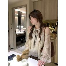 批发PtonUmi早纪春奈 露肩<b class='q'>波点</b><b class='q'>衬衫</b>女超好看显瘦上衣夏气质温柔娃娃衫