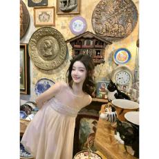 批发Hotdog 热狗很辣【花间柔光】两色网纱<b class='q'>连衣裙</b>女精致温柔气质裙子