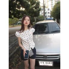 批发馨帮帮自制波点<b class='q'>短袖</b><b class='q'>衬衫</b>娃娃领设计感小众收腰<b class='q'>衬衣</b><b class='q'>女</b>2026新款春装