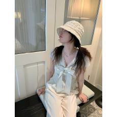 批发PtonUmi【速发】栀子清欢 蓝条纹v领上衣女夏蕾丝边<b class='q'>短袖</b>衬衫