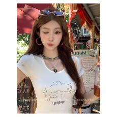 HuoHuo 海豚湾 亲肤体感2026夏季新款上衣女海豚印花修身短袖T恤