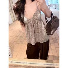 批发Laareetoo  法式性感豹纹吊带<b class='q'>背心女</b>夏季外穿辣妹穿搭V领无袖上衣