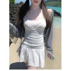 批发白水女 芭蕾姐姐 V领花边假两件吊带背心女<b class='q'>夏</b>设计感显瘦纯欲上衣
