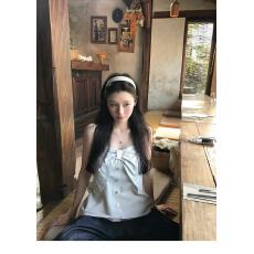 批发VASSE美蟹 清新蝴蝶结亚麻棉条纹吊带女夏日氛围感透气显瘦上衣