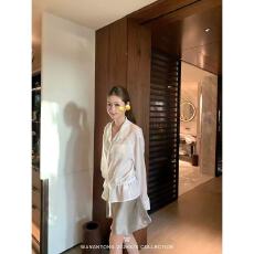 WANANTONG 法式松弛 翻领抽绳 莱赛尔苎麻衬衫轻薄透气女夏季