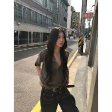 批发凉皮itspipi 暮灰茶色慵懒感翻领上衣女宽松<b class='q'>显瘦</b>长袖咖色休闲<b class='q'>衬衣</b>