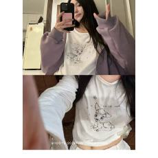 批发Siiooye小鹿斑斑全棉松弛感 印花卷边打底t恤女秋冬内搭长袖上衣