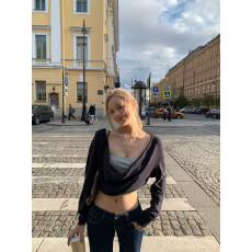 批发8uioio'Jennie时髦精'蓝色条纹短款t恤女秋新款显瘦前后两穿上衣