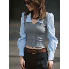 批发学院风设计感<b class='q'>假两件</b>长袖<b class='q'>衬衫</b>女秋季修身显瘦拼接针织马甲短款上衣