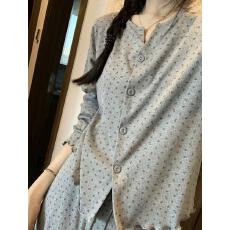 批发（冰丝螺纹）春秋季小碎花印花V领睡衣女长袖开衫可外穿家居服