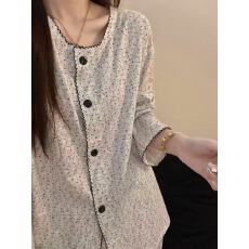 批发（优质仿棉）双长春秋季碎花印花圆领开衫睡衣<b class='q'>女</b>双口袋外穿家居服