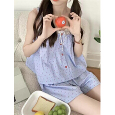 批发（云朵棉）夏季波点<b class='q'>蕾丝</b>吊带开衫短裤睡衣女甜美少女可外穿家居服