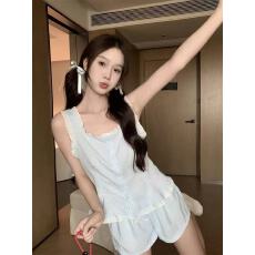 批发（云朵棉）夏季条纹<b class='q'>蕾丝</b>吊带开衫短裤睡衣女甜美少女可外穿家居服