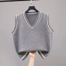批发2025年春秋新款学院风<b class='q'>马甲</b>法式小个子v领针织<b class='q'>背心</b>女无袖<b class='q'>马夹</b>上衣