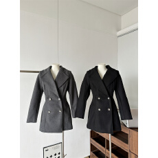 批发区区欧阳沙漏腰羊毛<b class='q'>西装</b>毛呢外套女冬季翻领高级感中<b class='q'>长款</b>呢子大衣