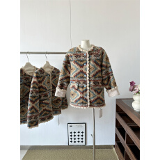 批发复古费尔岛圈圈毛连帽厚棉服内里羔羔加厚保暖外套