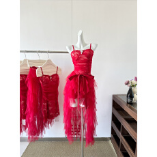 批发挚爱幻想~长款圣诞主题套裙 复古蕾丝包臀裙+拖尾