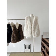 批发慵懒风夹棉羊羔毛马甲外套女韩系<b class='q'>冬</b>季时尚宽松百搭加厚无袖上衣