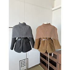 批发韩系针织拼接斗篷式毛呢外套女<b class='q'>中长款</b>2025冬季宽松百搭高级感大衣