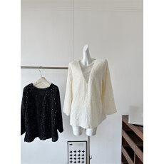 批发<b class='q'>韩版</b>气质辣妹风V领串珠亮闪闪设计感显瘦百搭洋气性感别致上衣女