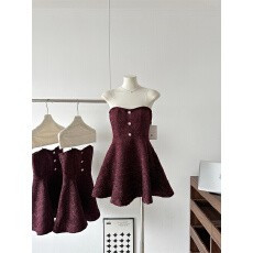 批发莓果千层重工小香风编织粗花呢性感小<b class='q'>裙摆</b>显瘦抹胸吊带上衣