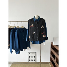 批发卡通马图案针织马甲<b class='q'>牛仔</b><b class='q'>衬衫</b>两件套