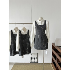 批发法式洋气小香风套装裙女娃娃领<b class='q'>长袖</b>衬衫衬+洋气亮片高级连衣裙