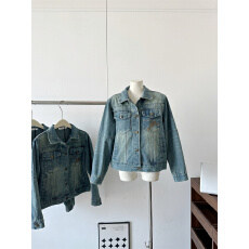 批发TENPSEN水洗复古牛仔夹克百搭宽松休闲工装基础翻领短款外套