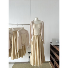 批发韩系清冷感套装女春夏防晒开衫女一体式胸垫吊带<b class='q'>棉麻</b><b class='q'>半身裙</b>三件套