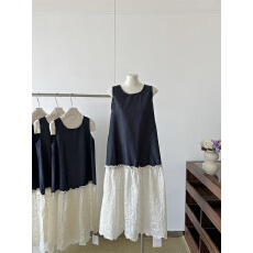 批发盐系复古波嘻风蕾丝拼接牛仔连衣裙女夏季韩系超好看气质<b class='q'>背心</b><b class='q'>长裙</b>