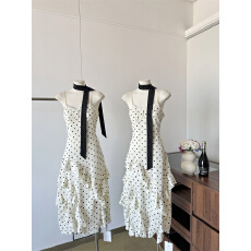 批发甜美波点蕾丝吊带裙连衣裙女长裙2026夏季新款荷叶边蛋糕裙仙女裙