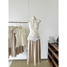 批发法式温柔风镂空<b class='q'>蕾丝</b>背心上衣套装裙夏季高级感优雅气质半裙两件套