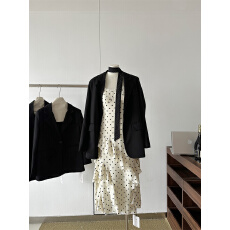 批发韩系通勤风西装女法式波点宽松显瘦荷叶边高级感休闲连衣裙吊带裙