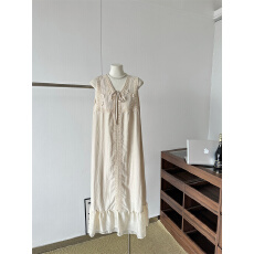 批发清爽夏日天丝亚麻背心<b class='q'>连衣裙</b>温柔撞色气质长裙