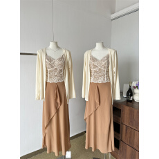 批发清冷感禅意温柔风防晒薄款<b class='q'>开衫</b>+背心+<b class='q'>不规则</b>半身裙三件套