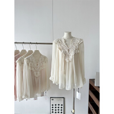 批发法式甜美温柔风蕾丝喇叭袖雪纺小衫<b class='q'>女</b>2026夏季<b class='q'>新款</b>衬衫吊带两件套