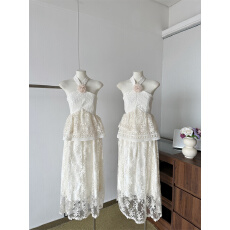 批发蕾丝挂脖上衣半身长裙两件套女2026夏季新款纯欲温柔风套装