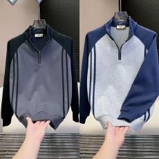 批发秋冬加绒加厚拼接织带半拉链卫衣时尚拼色保暖立领卫衣百搭上衣<b class='q'>潮</b>