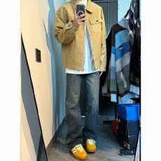 2025新款简约秋季学院风宽松复古小众工装夹克卡其色外套男女款