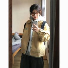秋季2025新款学院风宽松复古小众工装夹克卡其色外套男女款