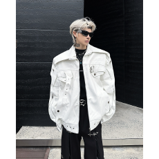 白色解构机车皮衣外套男春秋款vibe美式高街痞帅宽松休闲重工夹克