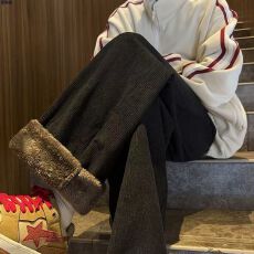 秋冬新款加绒加厚防寒男裤直筒美式保暖休闲灯芯绒宽松裤子长裤