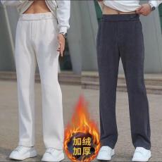 批发2025秋冬新款男女休闲裤加绒加厚宽松显瘦百搭时尚高腰垂感直筒裤