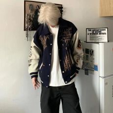 潮牌美式嘻哈高街重磅刺绣棒球服外套男女秋冬复古休闲情侣夹克潮