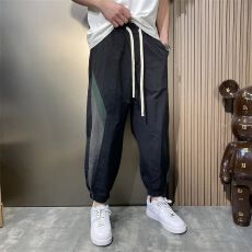 裤子男夏季速干哈伦裤条纹拼接户外运动裤潮牌宽松阔腿休闲束脚