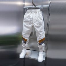 批发春夏薄款松紧腰拼接小脚裤男士新款拼色束脚休闲裤潮款时尚哈伦裤