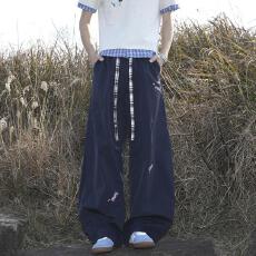 批发春<b class='q'>秋</b>美式街头潮牌宽松直筒阔腿运动长裤子腊肠狗刺绣休闲冲锋裤男